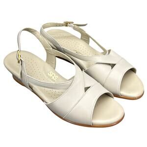SAS Tri Pad Comfort Caress Cross Strap White Leather Wedge Sandal Women 8.5N